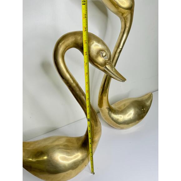 Stunning Pair Of Very Large Mid Century Modern Hollywood Regency Brass Swans, So - Picture 7 of 10